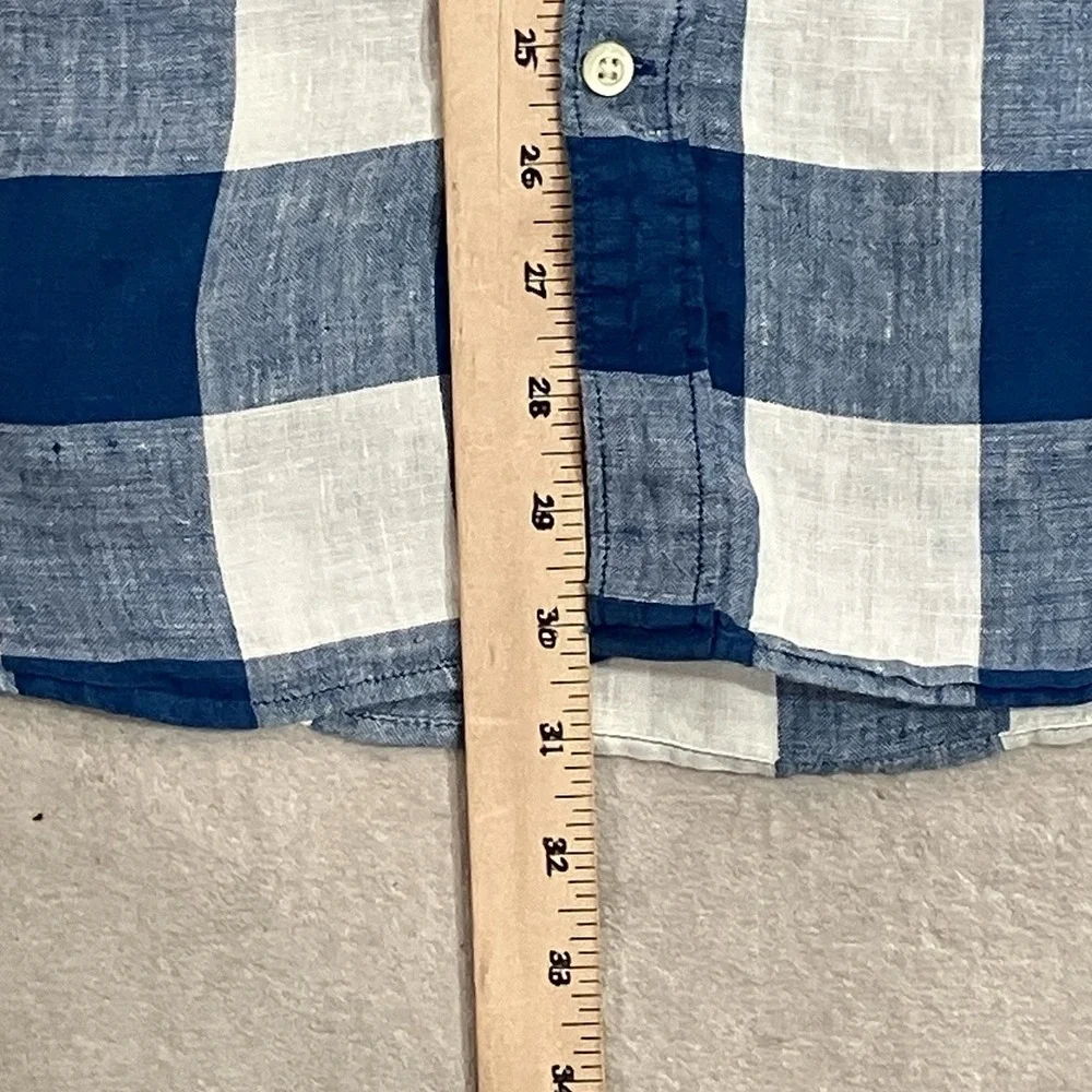 Banana Republic Camden Fit 100% Linen Blue Buffalo Plaid Shirt Men's Size XL